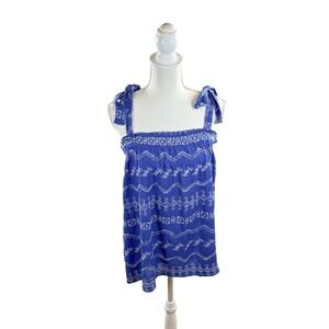 Haptics By Holly Harper 1X Blue & White Tie Shoulder Embroidered Top